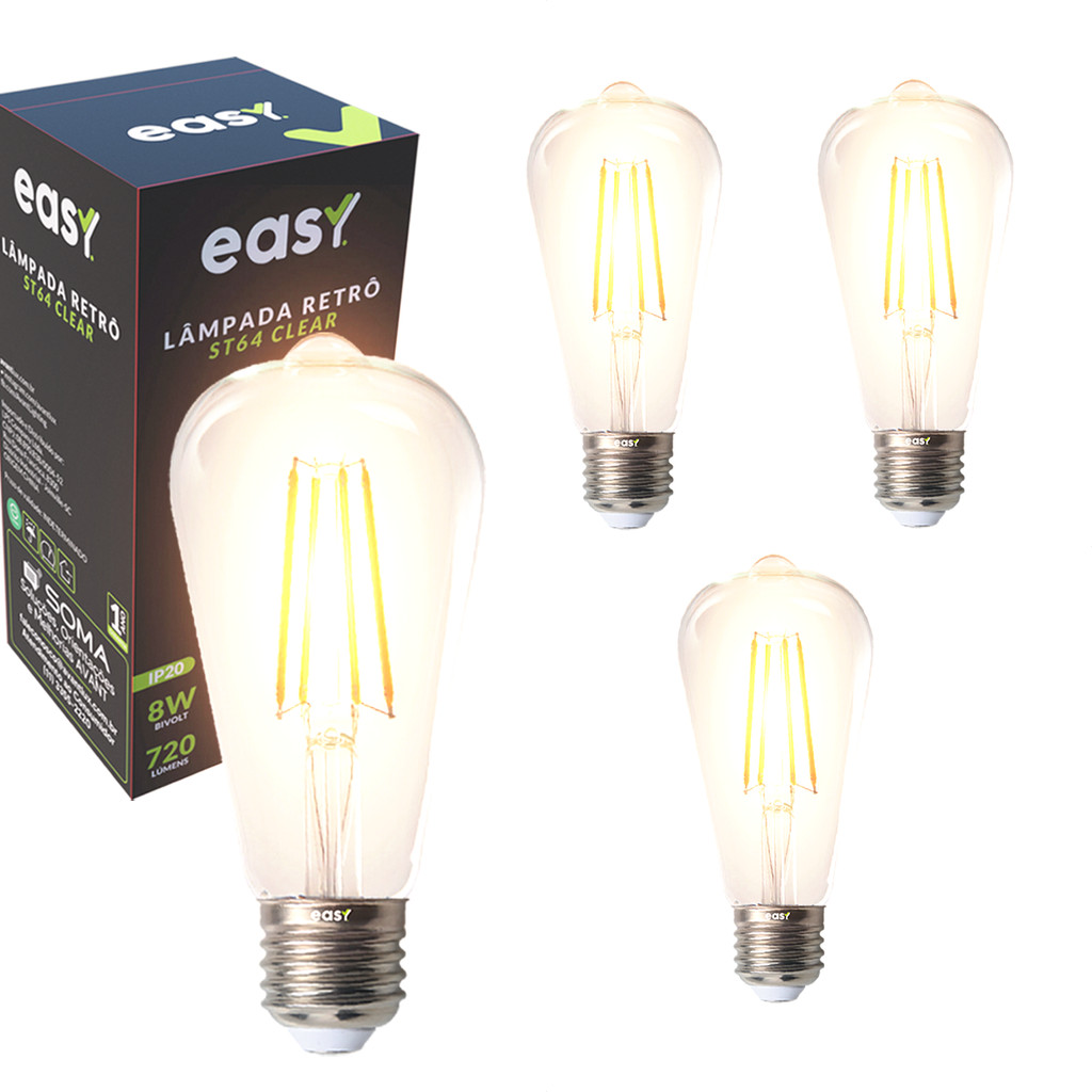 Kit 4 Lâmpadas de Led ST64 Retro Vintage Clear 8w 2400k E27 Bivolt Easy Luz Quente em Oferta na Shopee
