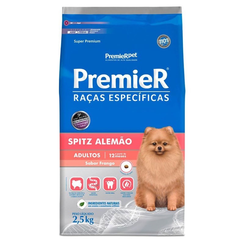 RAÇÃO PREMIER RAÇAS ESPECÍFICAS SPITZ ALEMÃO ADULTOS FRANGO 2.5KG