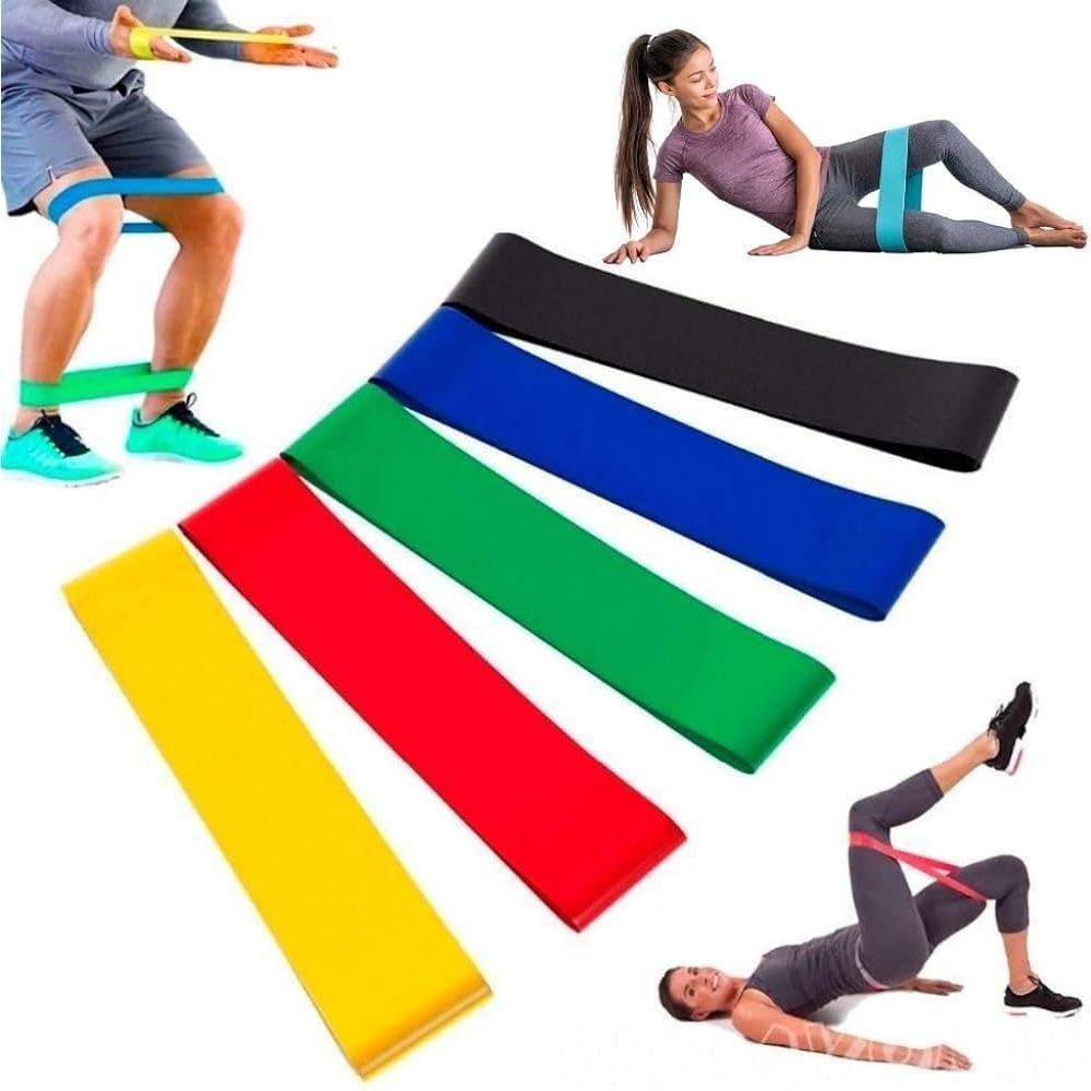 Kit 5 Faixas Elástica de Resistência para Yoga/Pilates/Treino de Academia/Exercícios em casa/Fisioterapia