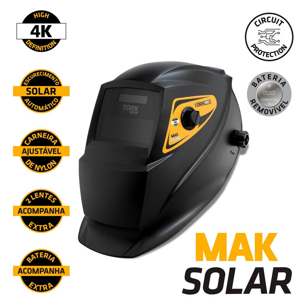 Máscara Solda Automática Mak Solar 4K Msea-701 + Bateria e Lente Super Tork