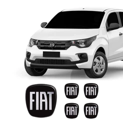 Kit 5 Adesivos Emblemas Fiat Preto Black Mobi 2016/2020