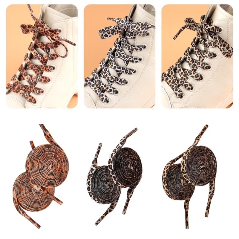 * Leopard Prints Shoe Lace 120cm Cadarços Planos Poliéster Para Corredores Tênis