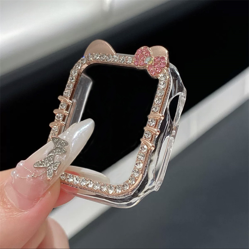 Capa De Relógio Diamand Para Apple Watch 10 42mm 46mm 9 8 7 6 SE 5 Luxo Bonito Gatinho Gato Caso iwatch 41mm 40mm 44mm 4