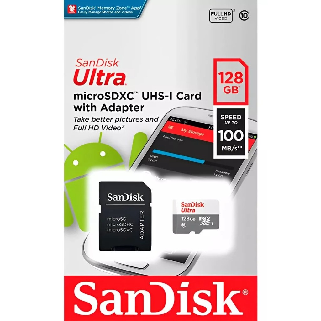 Cartão Micro SD Memória Sandisk Ultra 128GB Modelo SDSQUNR-128G Original