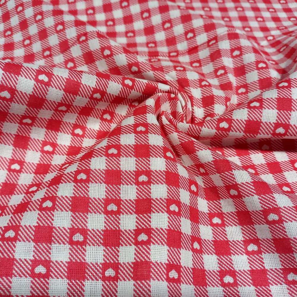 Tecido Chita Quadriculado Corações - 1,40 de Largura