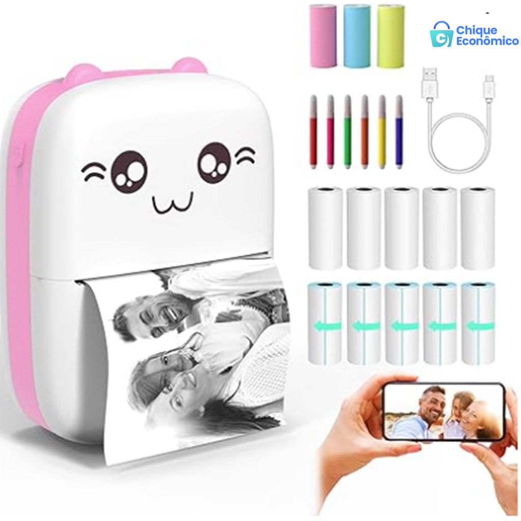 Impressora Térmica Portátil de Desenhos Animados: Imprima Fotos Sem Fio em Android e iOS