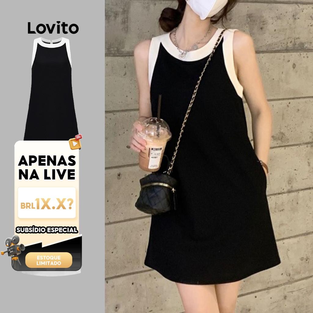 (LIVE STREAM SALE) Lovito Vestido elegante e simples com blocos de cores para mulheres L108ED661 em Oferta na Shopee