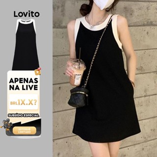 (LIVE STREAM SALE) Lovito Vestido elegante e simples com blocos de cores para mulheres L108ED661 em Oferta na Shopee