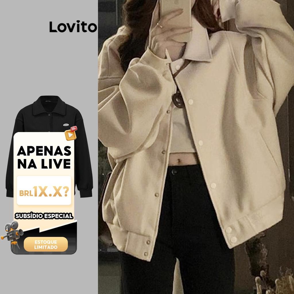 (LIVE STREAM SALE) Lovito Casaco Casual De Manga Comprida Com Botão Liso Para Mulheres LNA38102 (Multicolorido) - Women Clothes