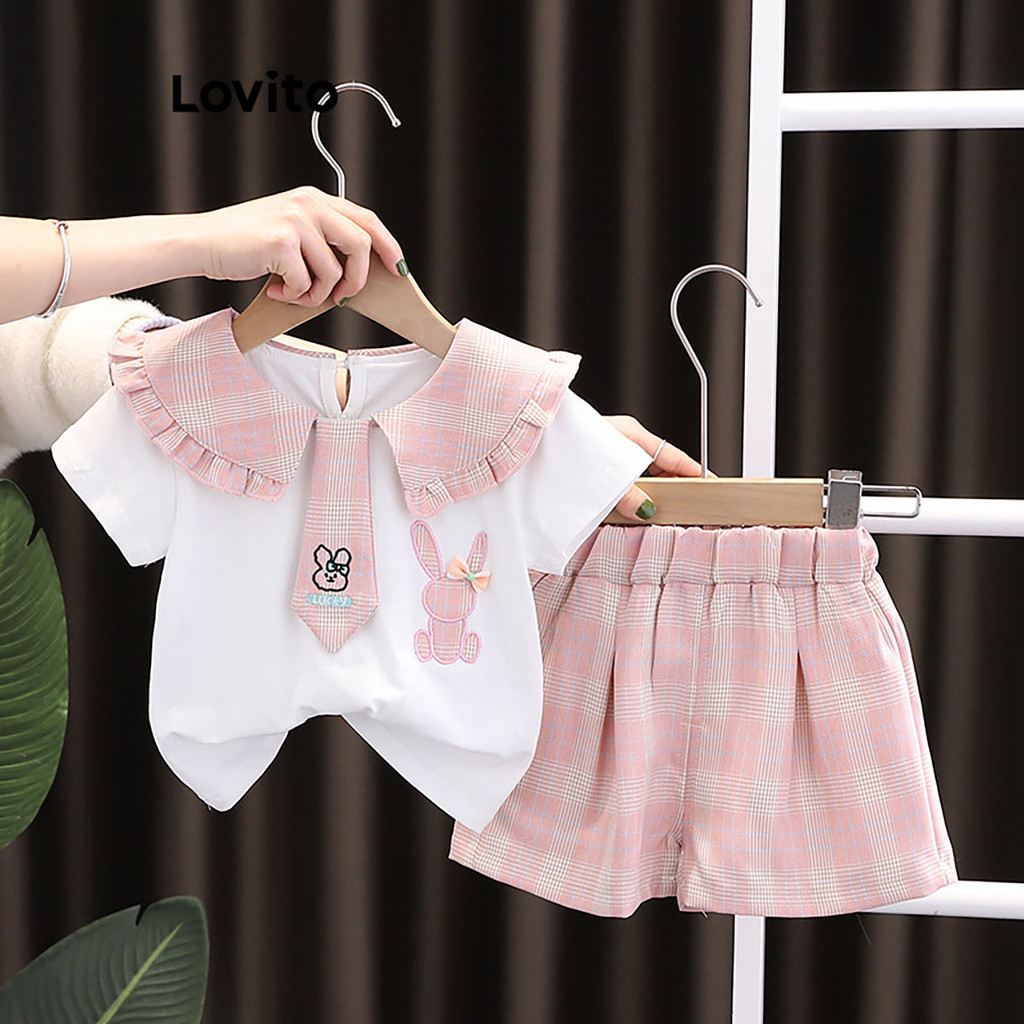 Lovito Conjuntos de shorts com estampa de blocos de cores fofos para meninas LNA90045