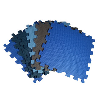  Kit 6 Peças de Tatame EVA - Tapete Infantil Antiderrapante em Tons de Azul e Cinza
