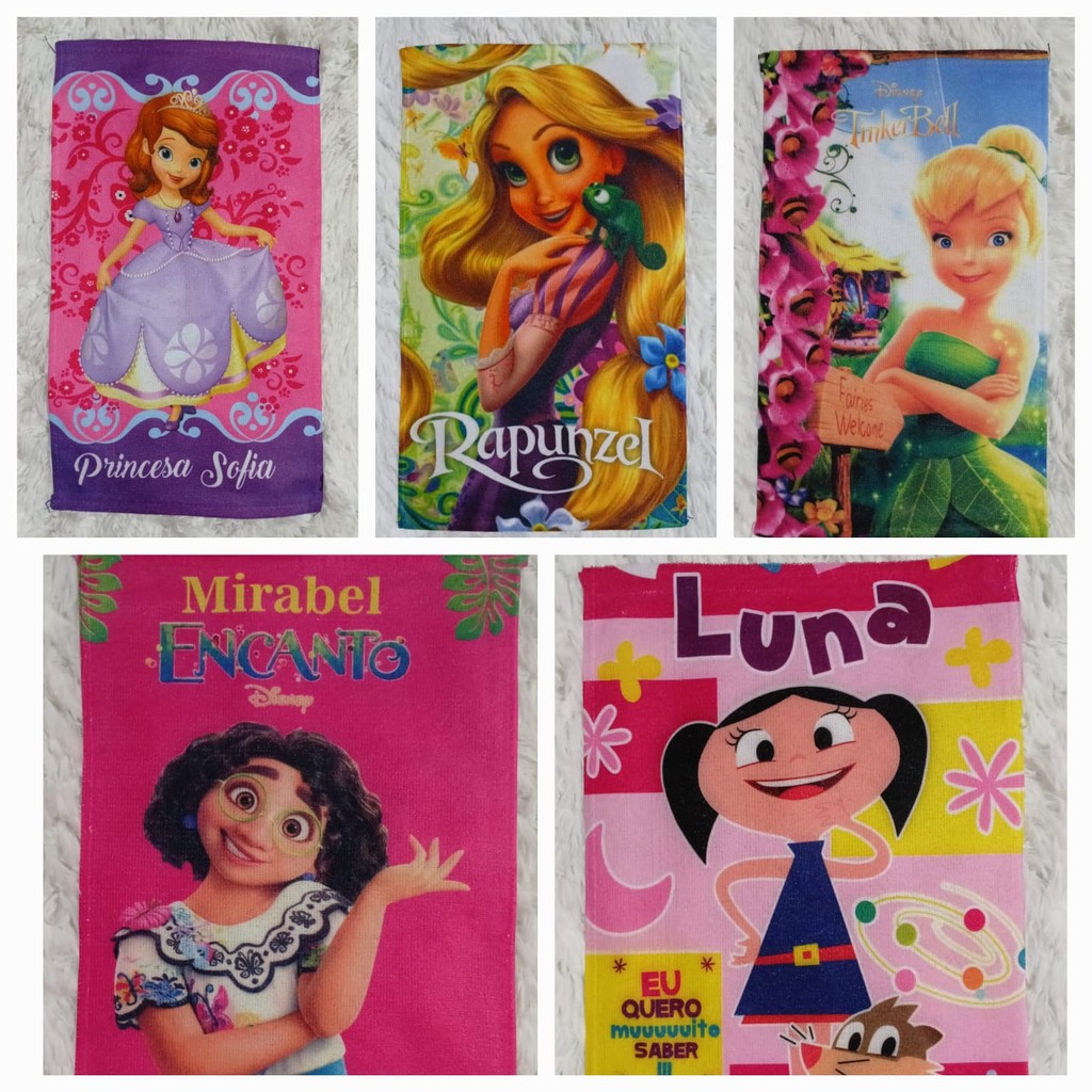 Kit com 5 Toalhinhas de Mão e Rosto para Lancheira Escolar Infantil Sortidas Menino e Menina várias Estampas Personagem em Oferta na Shopee