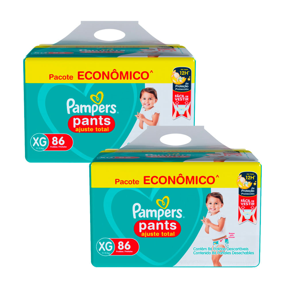 Kit 2 Fralda Pampers Pants Ajuste Total Tamanho XG com 86 Fraldas Descartáveis