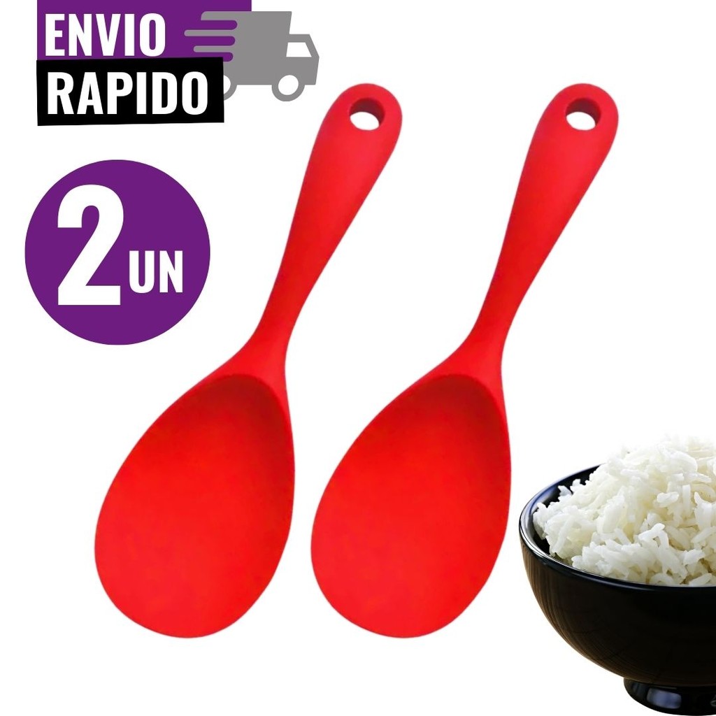 Kit 2 Colher de Servir Silicone Arroz Utensílio Antiaderente Multiuso Preparar Não Risca Panela