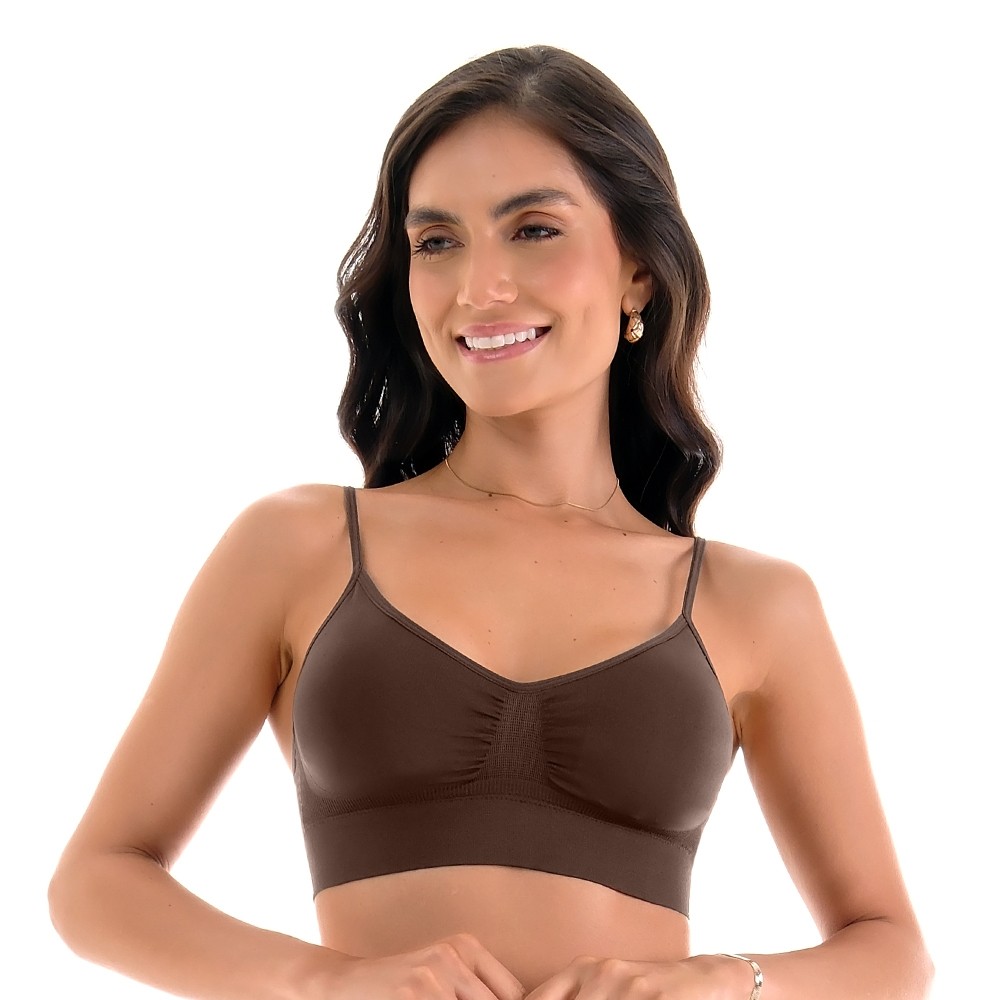Sutiã Top Alça Fina Regulável com Bojo Removível sem Costura Nogueira Zee Rucci em Oferta na Shopee