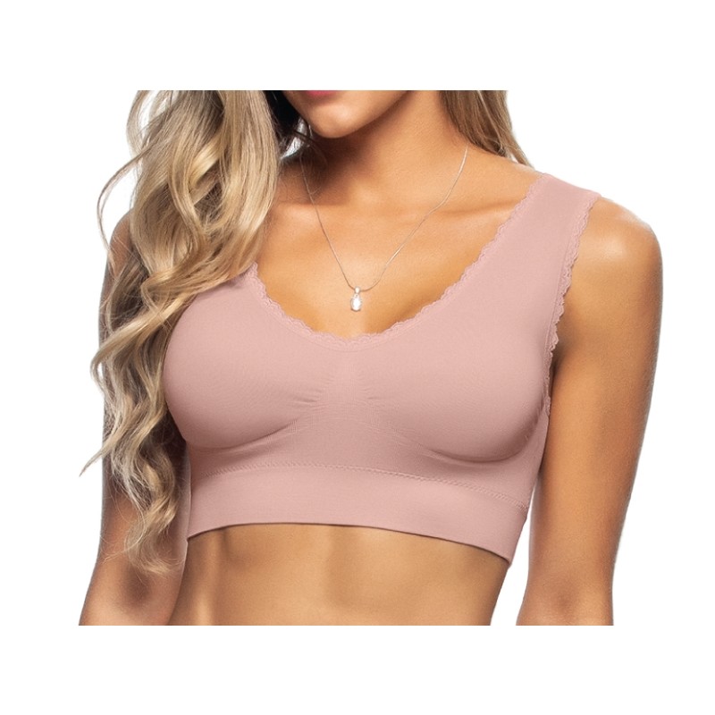 Sutiã Top com Renda e Bojo Removível sem Costura Blush Zee Rucci em Oferta na Shopee