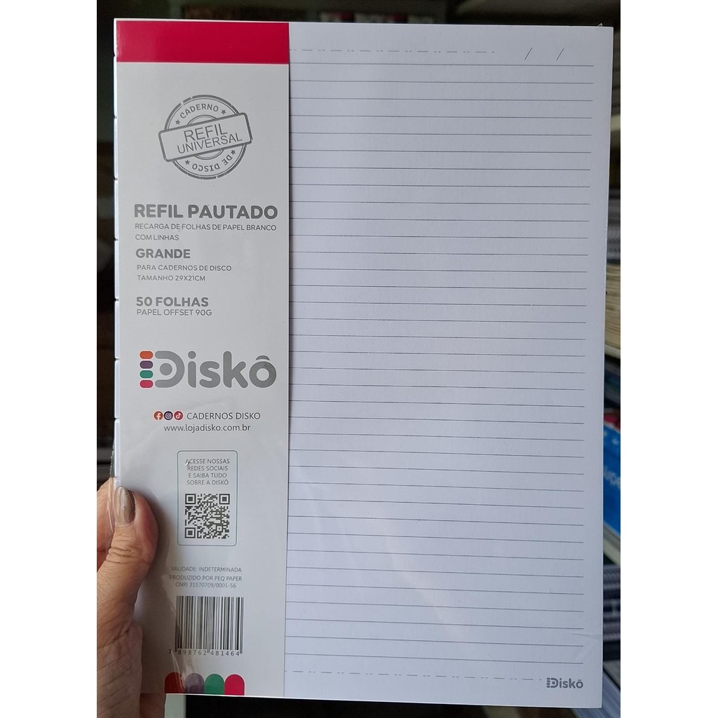 REFIL CADERNO DE DISCO GRANDE 11 DISCOS 90G 50F PAUTADO DISKO em Oferta na Shopee