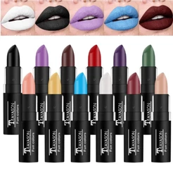 Batom De 12 Cores À Prova D'água , Cosmético De Longa Duração , Preto , Azul , Roxo , Verde , Fosco , Maquiagem , Brilho
