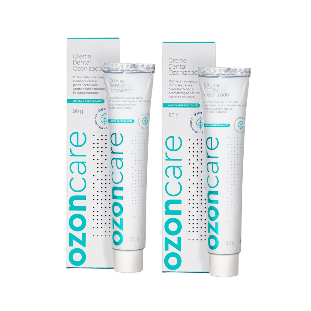 Kit 2 Creme Dental Sem Flúor Sem Açúcar Ozoncare 90g Sem Parabenos Pasta de Dente Natural com Ozonio Gengiva Sensivel