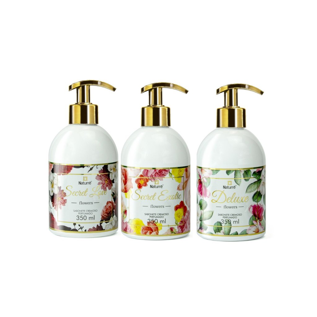 Kit 3 Sabonetes líquido  Naturrê Deluxe, Exotic e Love 350ml