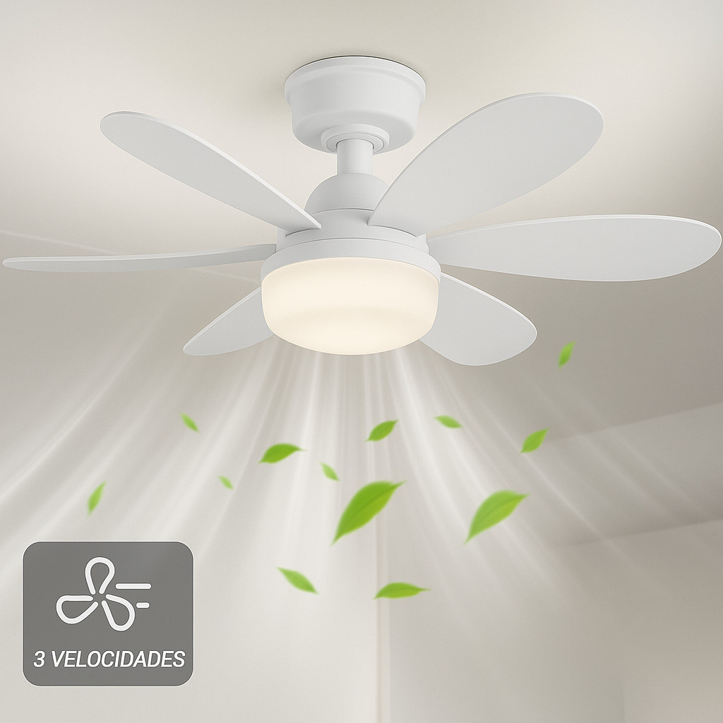 Ventilador De Teto 5 Pás C/ Lâmpada Led + Controle Para Bocal E27 Ajustavel
