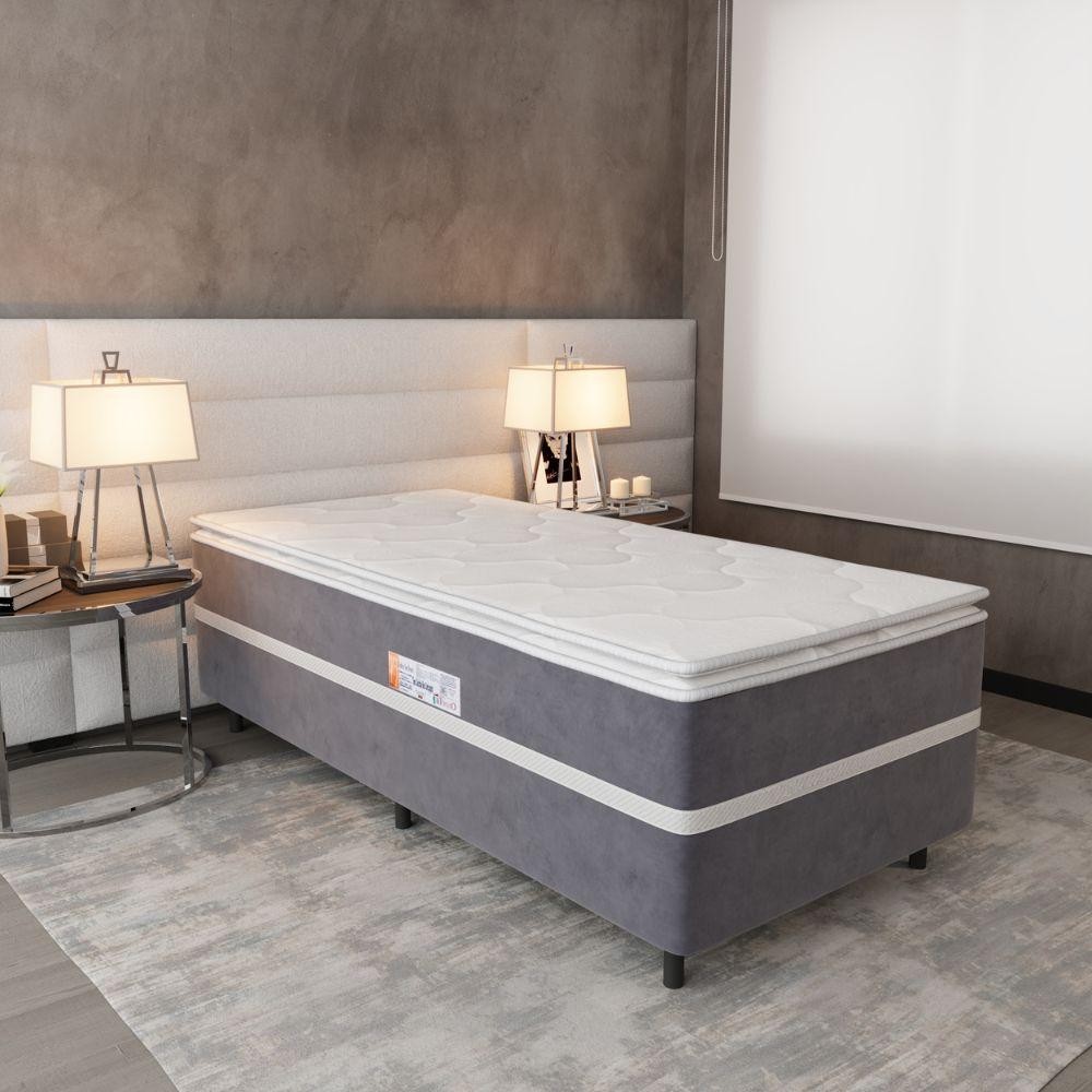 Cama Box Solteiro Conjugada (88x70) D28 Cinza/Branco New Breare Topázio Colchões em Oferta na Shopee
