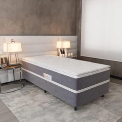 Cama Box Solteiro Conjugada (88x70) D28 Cinza/Branco New Breare Topázio Colchões