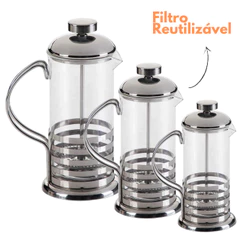 Cafeteira Prensa Francesa Inox Vidro Cremeira para Café Leite Filtro de aço Inoxidável