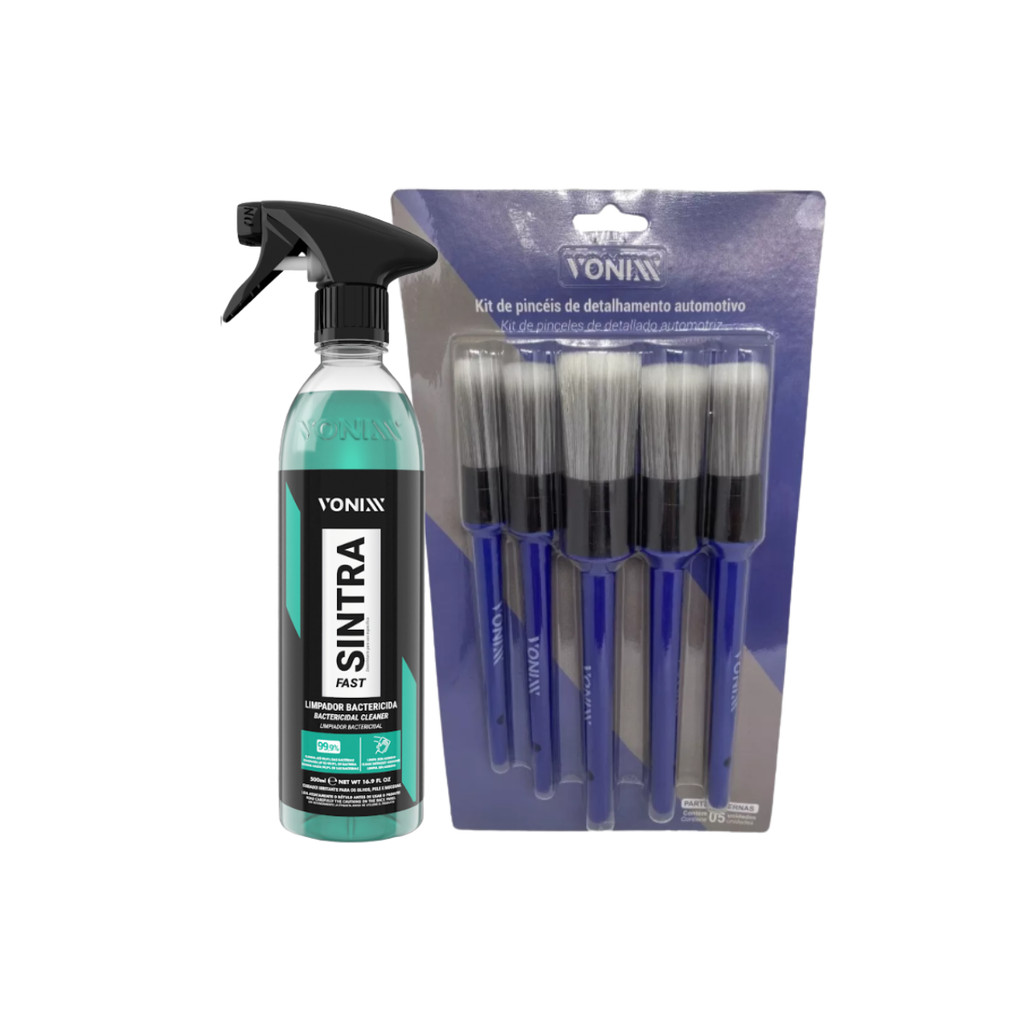 Kit Vonixx Limpador Bactericida Sintra Fast Pro 500ml + Jogo 05 Pincéis Detalhamento Interno Vonixx