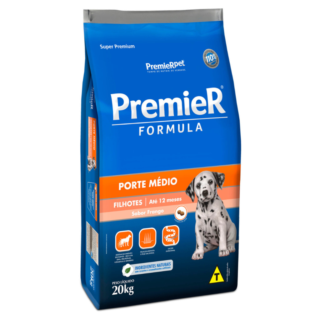 Ração Premier Formula cachorros filhotes raças medias frango 20,0kg