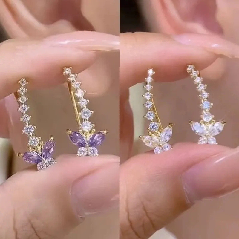Super Flash Roxo Zircão Borboleta Orelha Linha Brincos Femininos Requintados High-end Personalizados Presentes Por Ataca em Oferta na Shopee