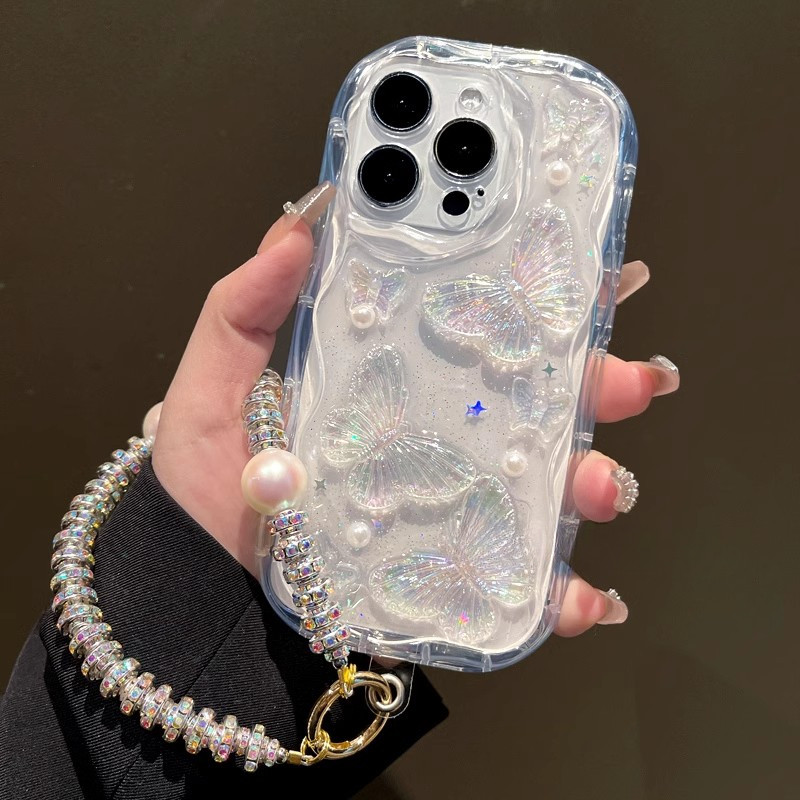 3D Borboleta Cristal Bling Glitter Caso Claro Para iPhone 17 Pro Max 17 Ar 16 15 14 Plus 13 12 11 X XR XS Brilhante Estr