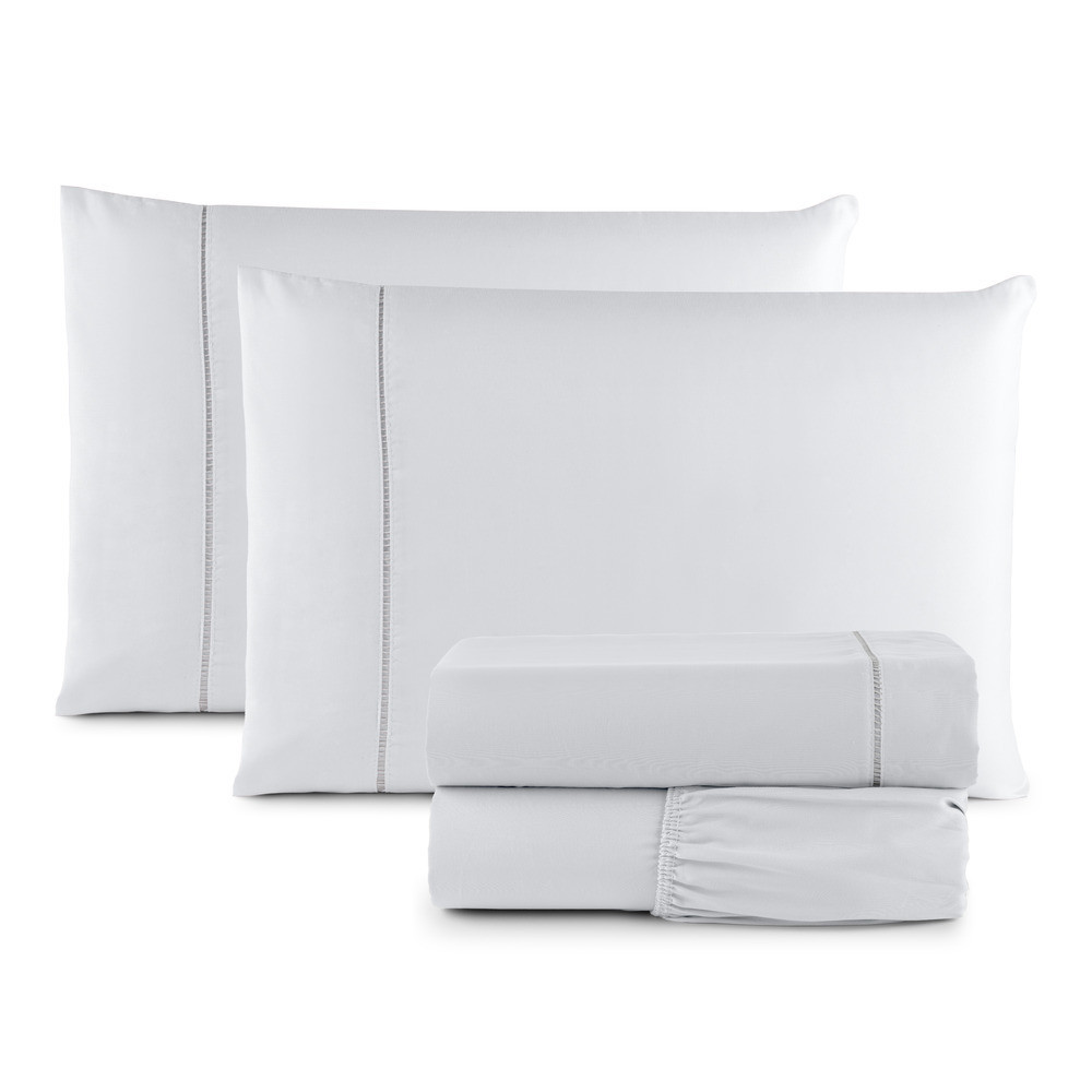 Jogo Roupa de Cama Lençol Casal King 4 Peças Ponto Palito Micropercal 400 Fios Luxuoso