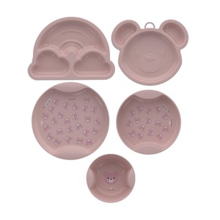 Kit 5 Peças Introdução Alimentar 4 Pratos 1 Tigela Rosa Plasútil em Oferta na Shopee