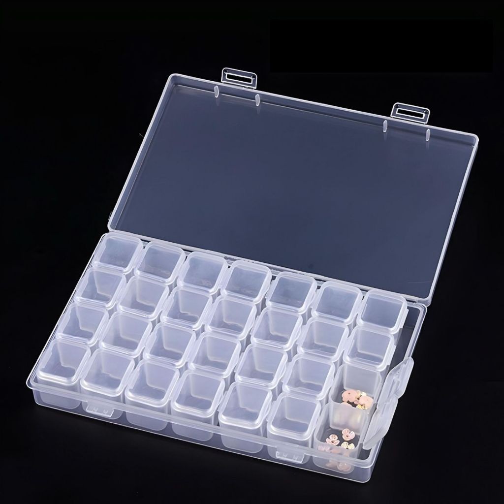 Estojo Organizador 28 Divisórias Transparente Para  Strass Predrarias Unhas em Oferta na Shopee