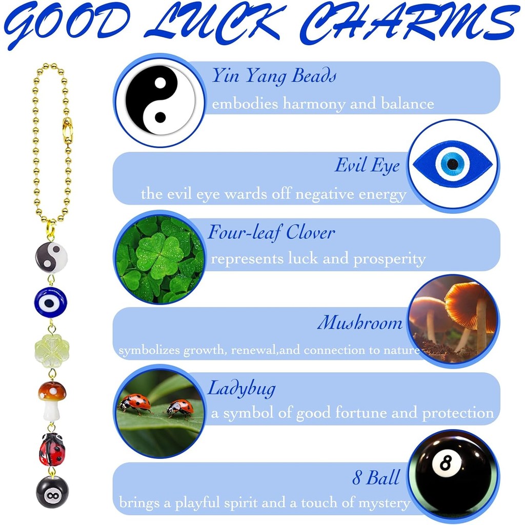 Amuleto De Carro De Bons Dias Da Sorte , Pingente De Trevo De Quatro Folhas De Cogumelo De 8 Bolas Para Espelho Retrovis