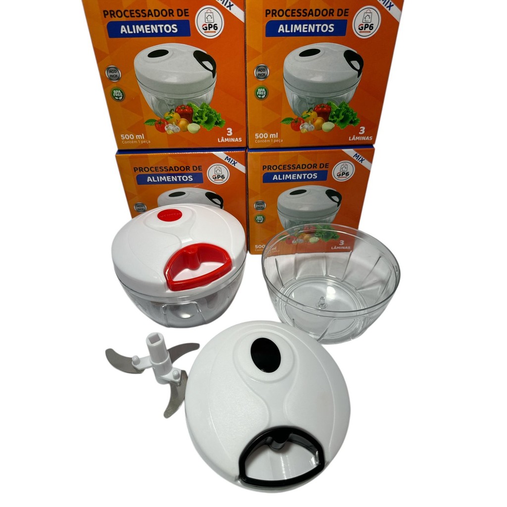 Multi Processador,triturador Manual 500ml 3 Lâminas Inox para alho,cebola,legumes