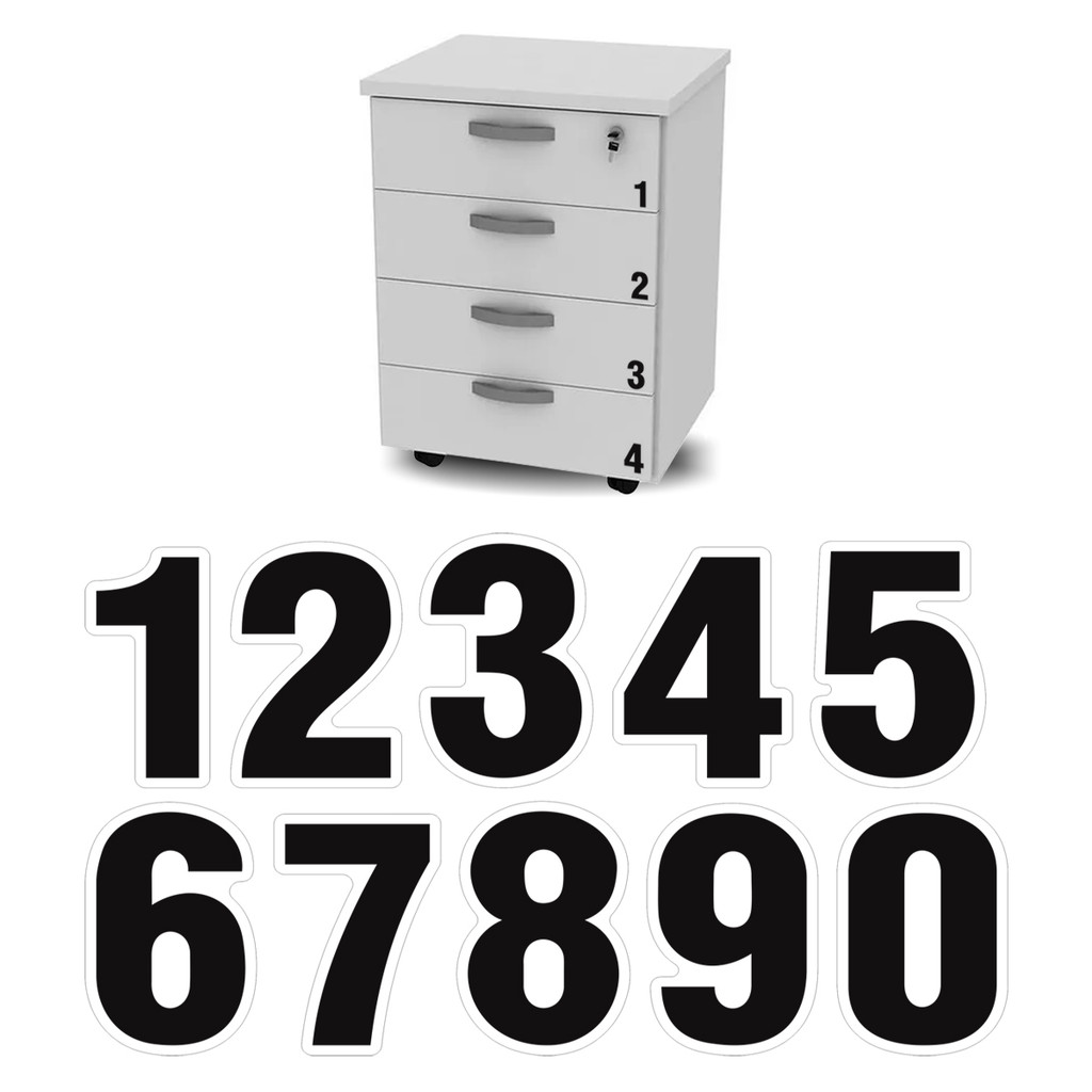 Kit 6 Cartelas Numeros Adesivo Preto Armario Gaveta Maquina