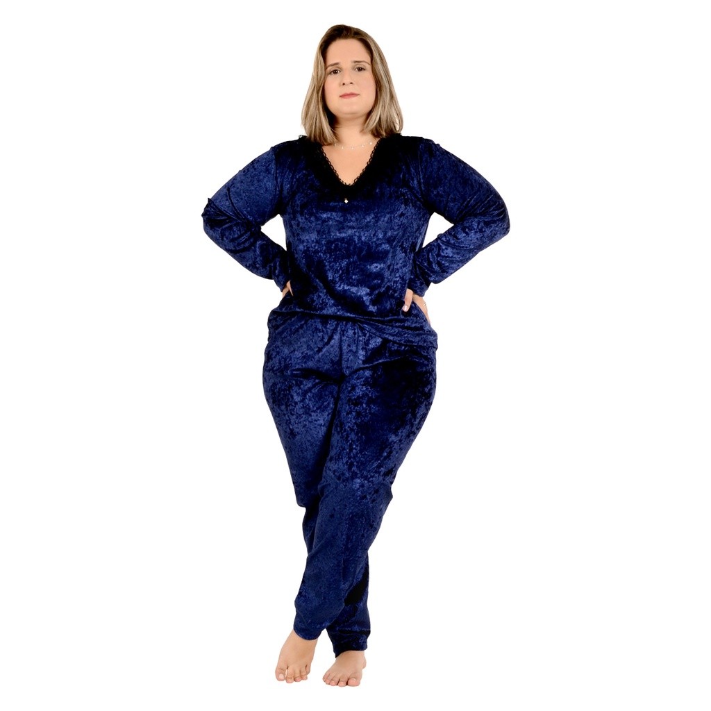 Pijama Plus Size Longo Veludo Inverno Quentinho