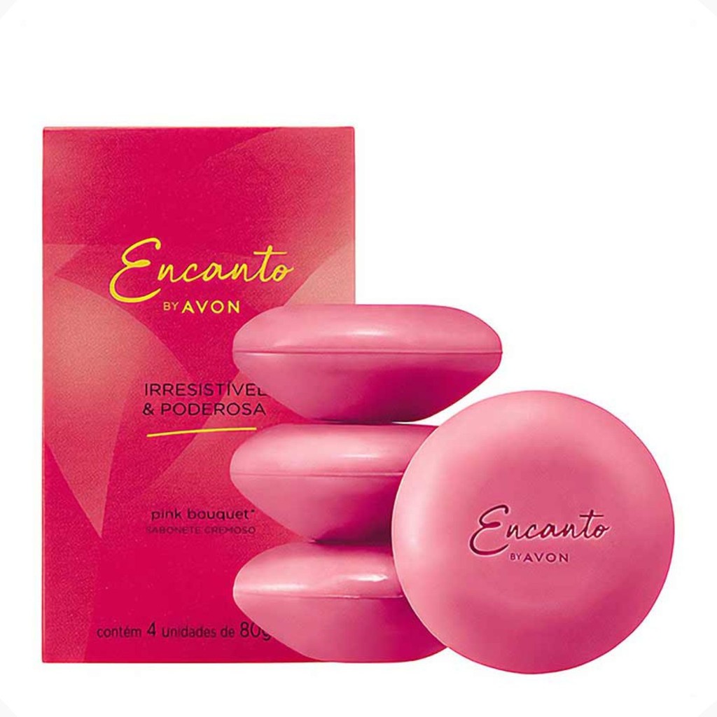 Sabonete Em Barra Cremoso Irresistível E Poderosa Encanto Avon Caixa 4 Unidades de 80g REF 146993