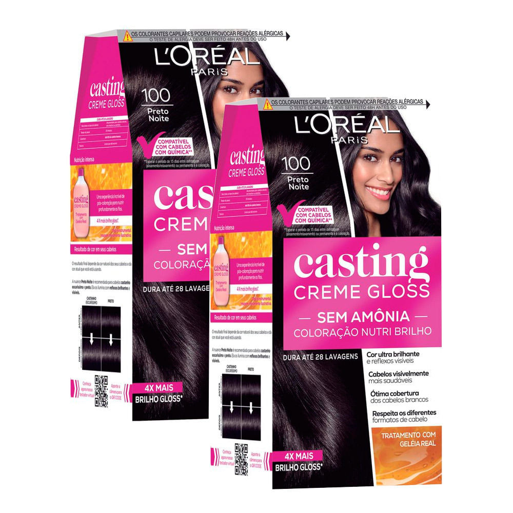 Tintura Casting Creme Gloss L'oréal Paris 100 Preto Noite | Kit com duas unidades - Beauty