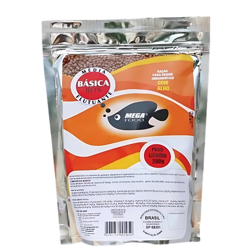 Ração Mega Food Basica Bits Alho Media 200g Bolinhas Flutuantes em Oferta na Shopee