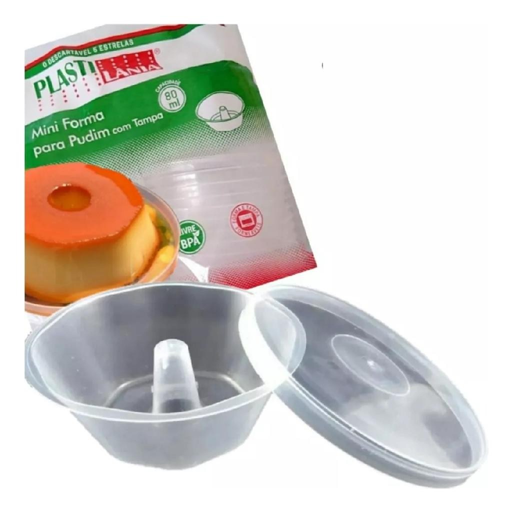 320un Forma Mini Pudim C/tampa Forneável 80ml Pudim Pratico
