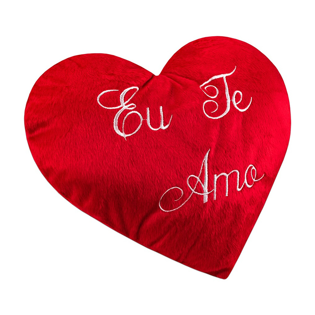 Almofada Coração de Pelúcia Bordado Eu te Amo 35x25cm Dia dos Namorados Decoração em Oferta na Shopee
