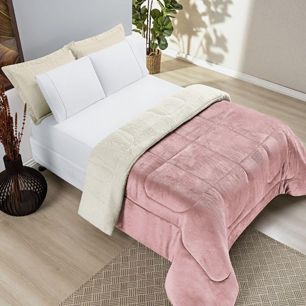 Coberdrom Casa Scarpa Apollo King Sherpa Pele De Carneiro + Manta Flannel - Rosa em Oferta na Shopee