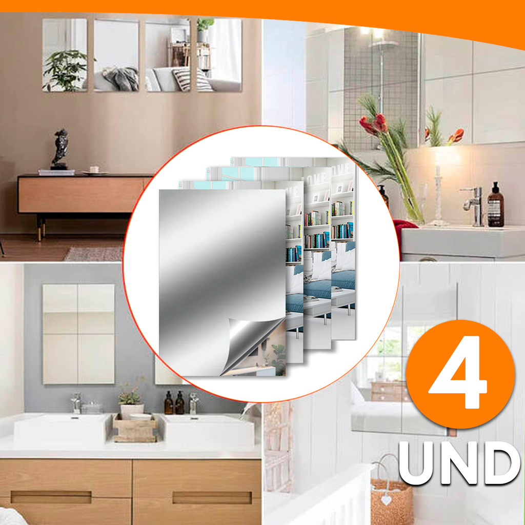 Kits De 4 Espelhos Adesivo Decorativo Acrilico 20x30 Retangulares