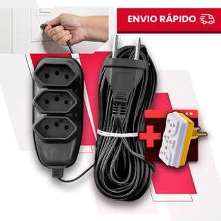 Extensão Elétrica 2/3/5/10 Metros Preta + Adaptador Tomada Bivolt 110/220 10A Tripolares Resistente em Oferta na Shopee