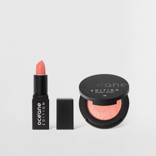 Kit Mini Blush Cintilante + Mini Batom Rosa Semi-Matte Océane Edition (2 Produtos) em Oferta na Shopee
