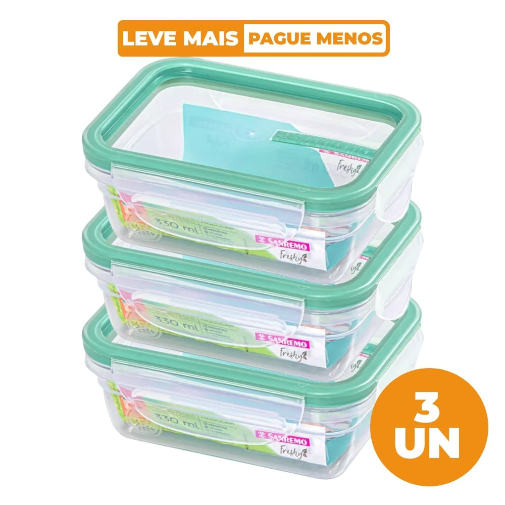 Kit 3 Potes Plásticos com Travas Herméticos Verde Menta 330ml Freshy Sanremo em Oferta na Shopee