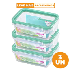 Kit 3 Potes Plásticos com Travas Herméticos Verde Menta 330ml Freshy Sanremo